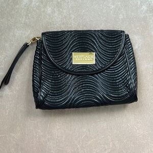 *Versace* Parfums Black Quilted Vegan Leather Clutch EUC